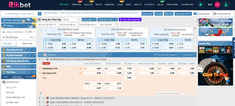 Khám Phá Sảnh Thể Thao SABA Sports RikBet Đẳng Cấp Quốc Tế
